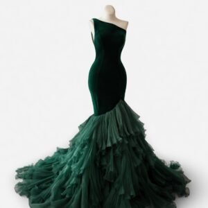 SELLBAY CRIMSON ONE SHOULDER MERMAID GOWN