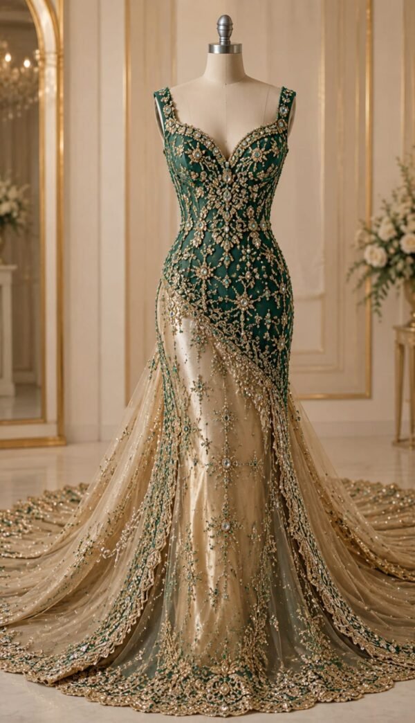 SELLBAY EMERALD LUXURY MERMAID GOWN