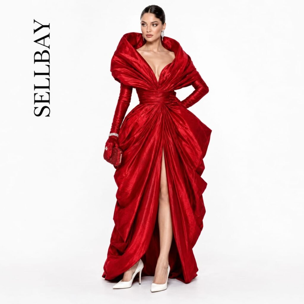 SELLBAY RED EMPRESS Luxury Silk Evening Gown