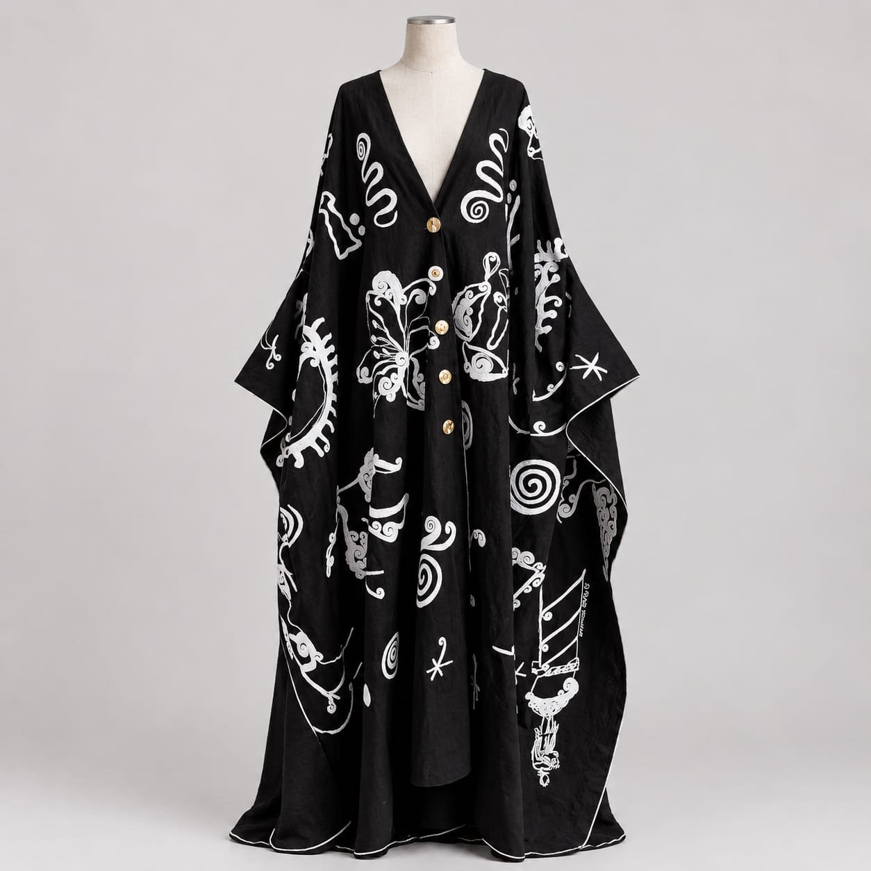SELLBAY Broadway Kaftan | Premium Linen Black & White Embroidered Kaftan