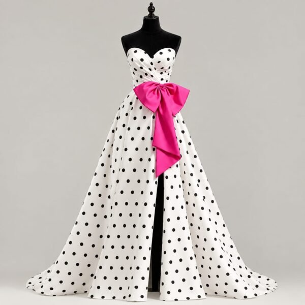 SELLBAY POLKA DOT DEEP V-BACK BALL GOWN ✨ Timeless polka dots. Dramatic silhouette. Elegant deep V-back. EXPLORE A NEW YOU ❣️