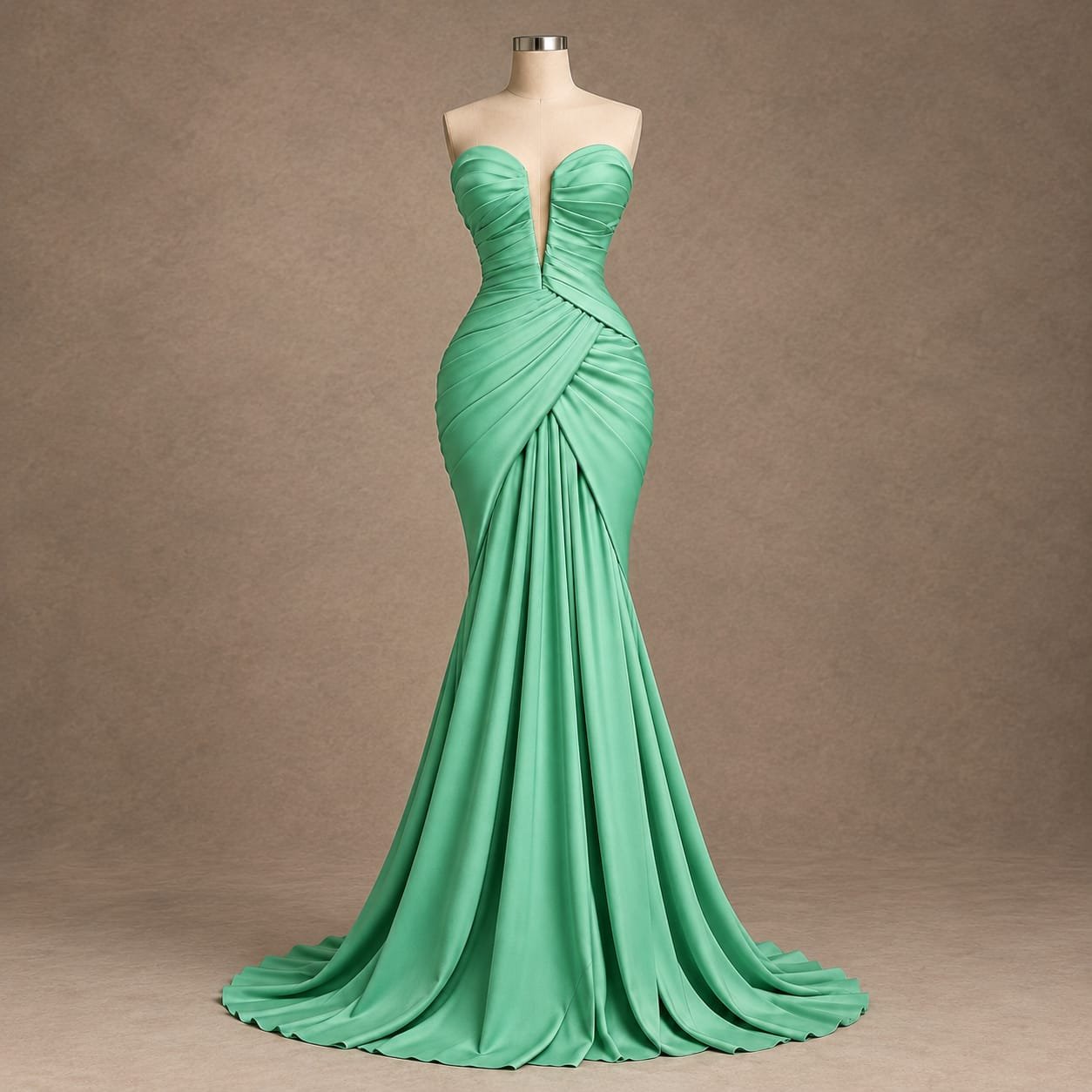 SELLBAY Mint Mermaid Couture Maxi — luxurious silk, sculpted draping, and an elegant mermaid silhouette for unforgettable evenings.
