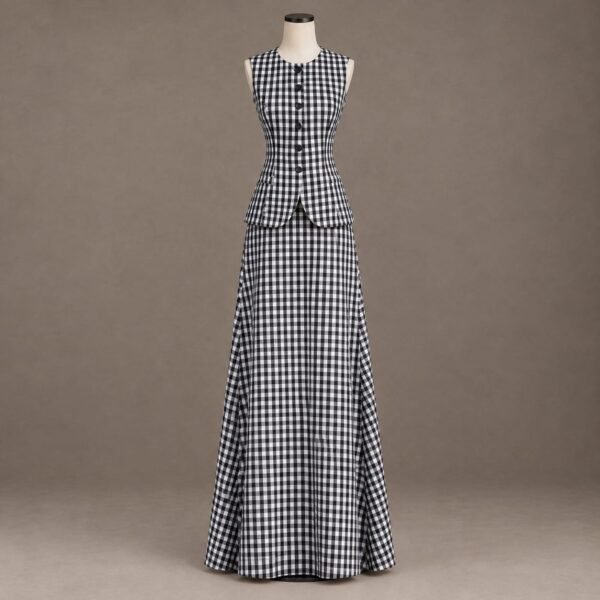 SELLBAY black and white gingham peplum maxi dress on mannequin